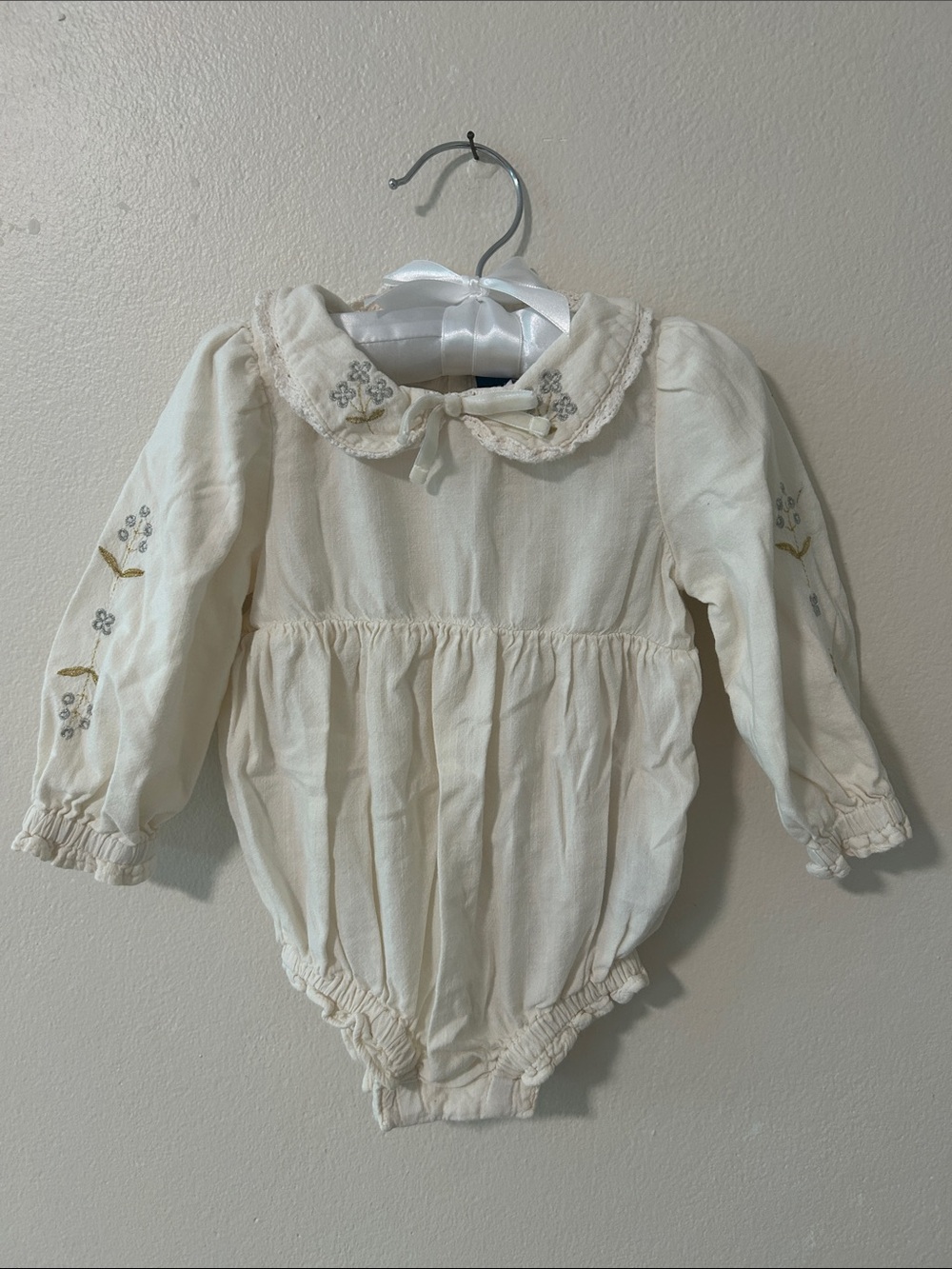 Old Navy Cream Floral Embroidered Baby One-Piece